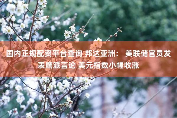 国内正规配资平台查询 邦达亚洲： 美联储官员发表鹰派言论 美元指数小幅收涨