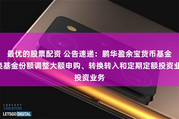 最优的股票配资 公告速递：鹏华盈余宝货币基金B类基金份额调整大额申购、转换转入和定期定额投资业务